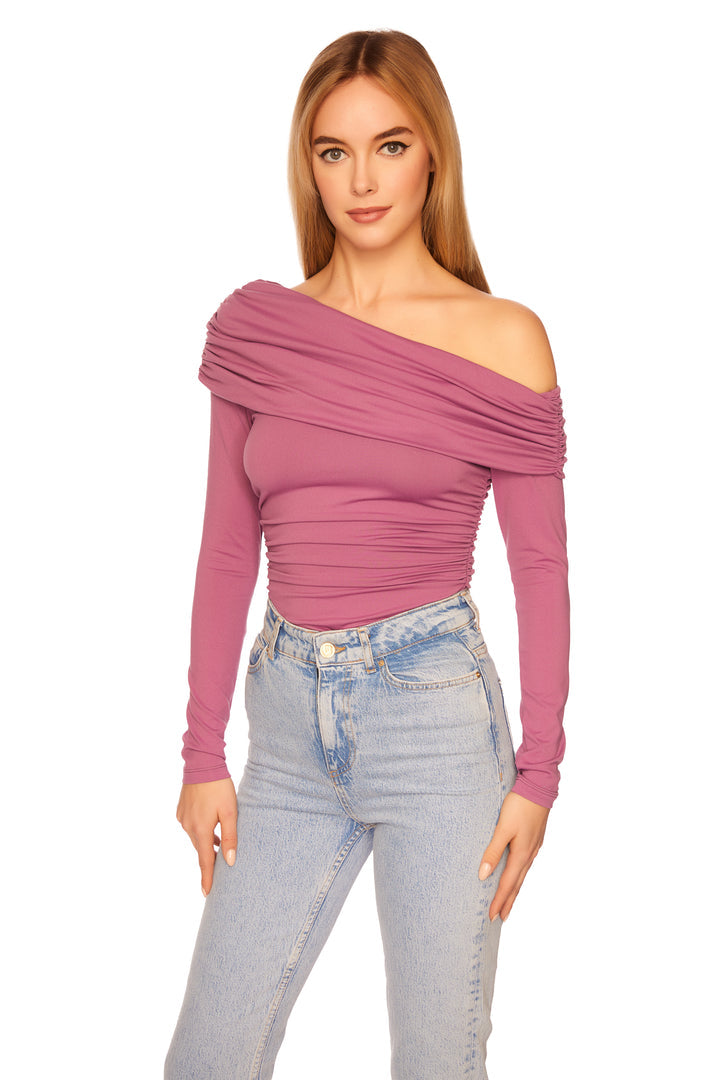 Susana Monaco Gather Off Shoulder Long Sleeve Top