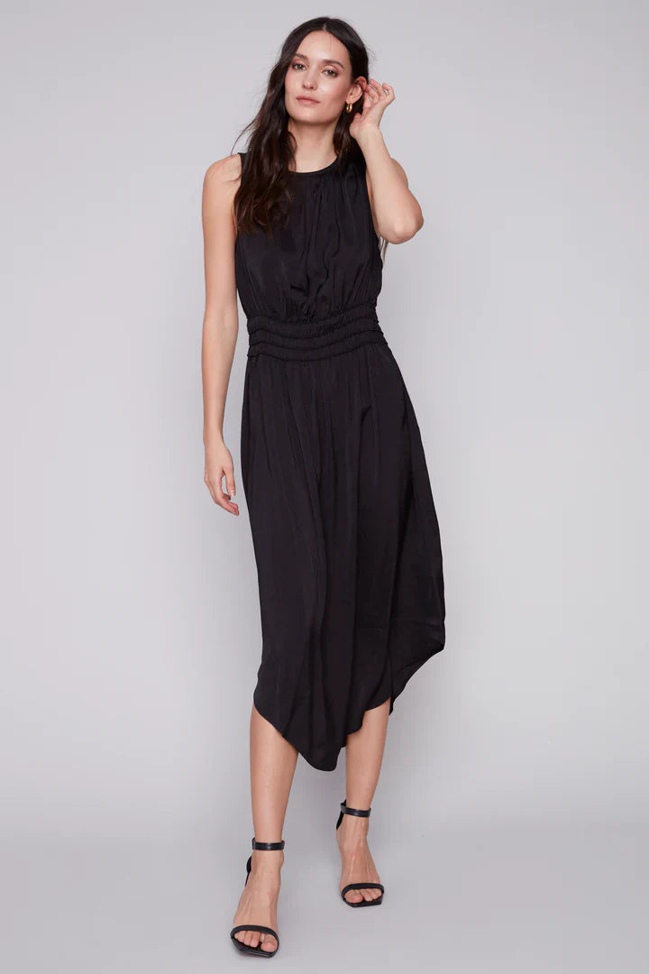 Charlie B Crewneck Dress With Elastic Rushed Waistband