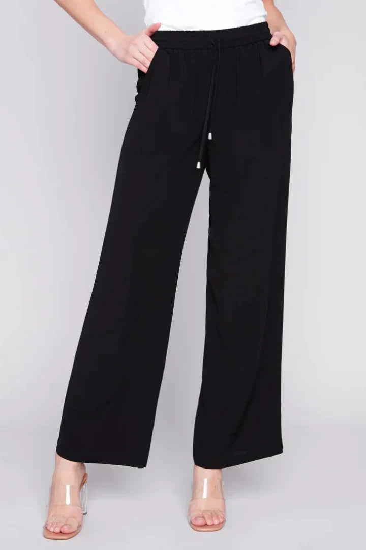 Charlie B Solid Crepe Elastic Waist Pull On Pant