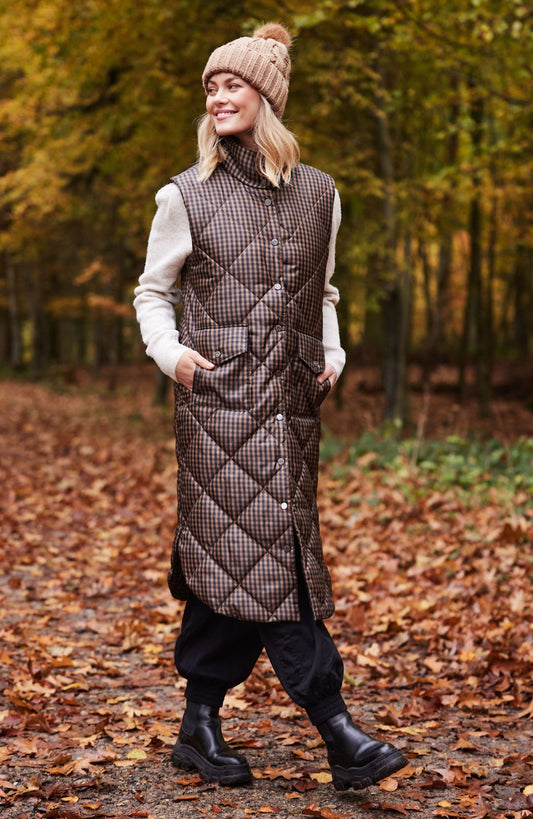 Normann Quilted Longline Checked Print Gilet Vest