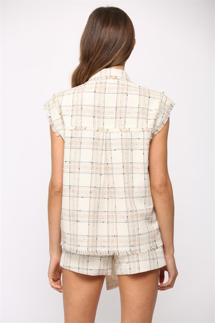 Fate Plaid Button Down Sleeveless Jacket