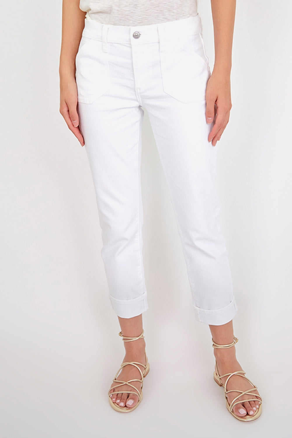 PAIGE - BRIGETTE BOYFRIEND SKINNY FASHION PATCH POCKET CRISP WHITE WAS $435