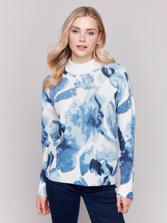 Charlie B Mock-Neck Drop-Shoulder Printed Sweater