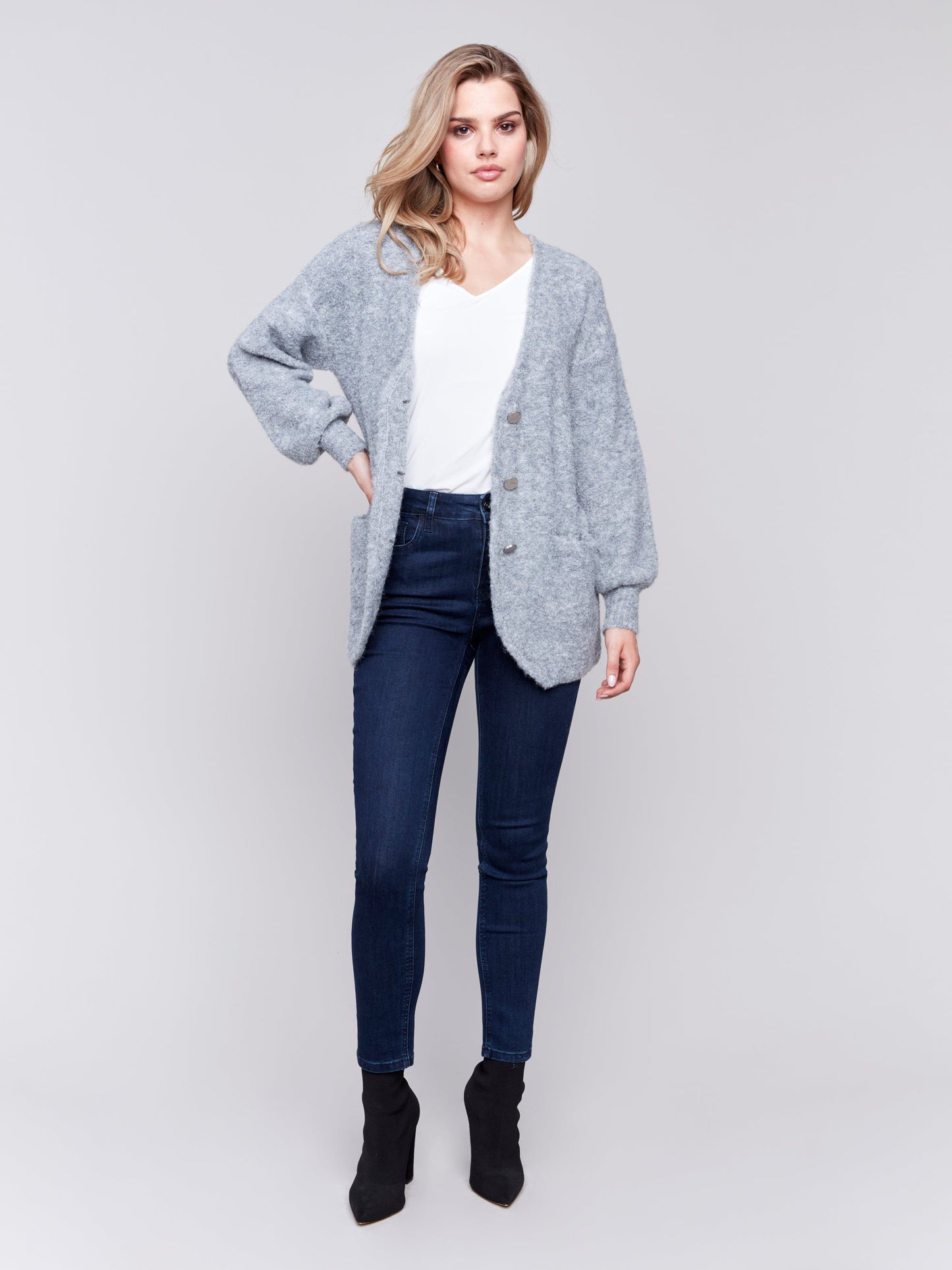 Charlie B Long Sleeve Boucle Sweater Cardigan