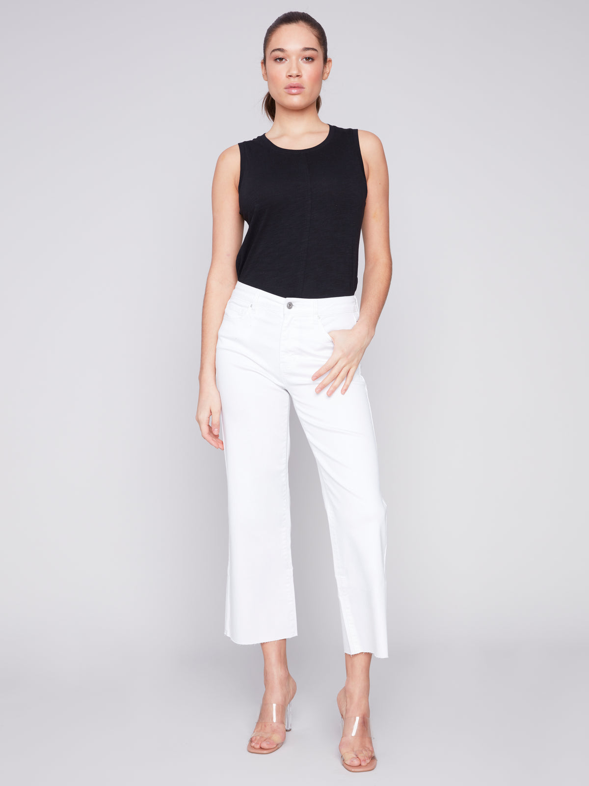 Charlie B Colored Twill Wide Leg Raw Edge Pant