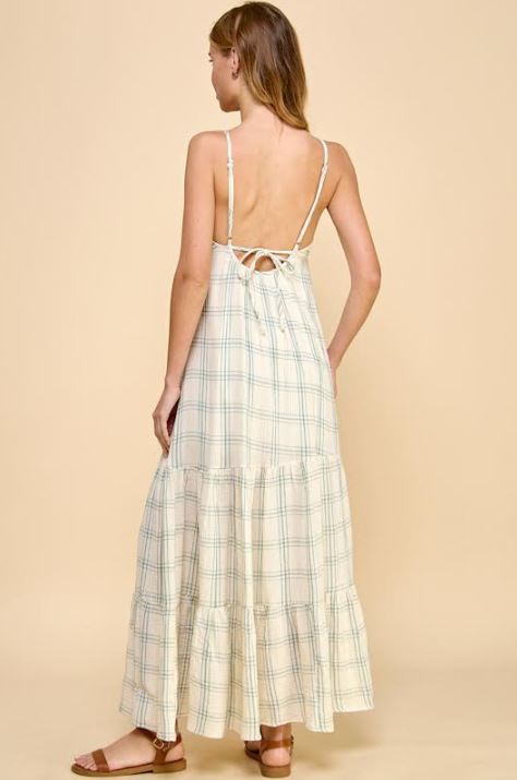 Millibon Plaid Gauze Tiered Maxi Dress