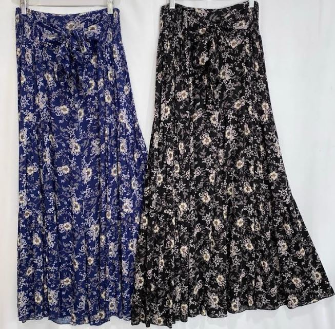 Millibon Floral Printed Tiered Wide Leg Belted Pants