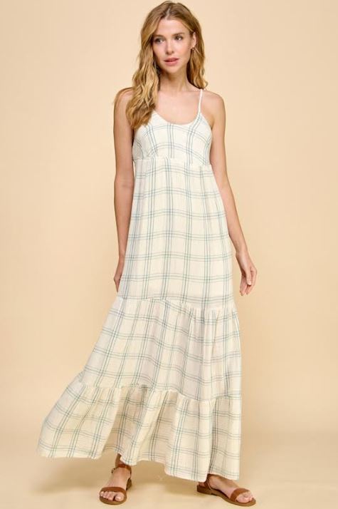 Millibon Plaid Gauze Tiered Maxi Dress