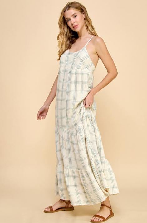 Millibon Plaid Gauze Tiered Maxi Dress