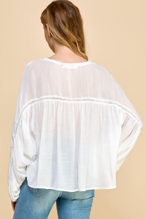 Millibon Shirred Long Sleeve Blouse