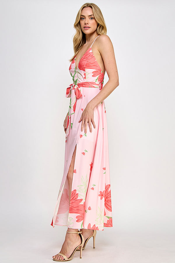 Rubienn Floral Border Print Side Open Maxi Dress