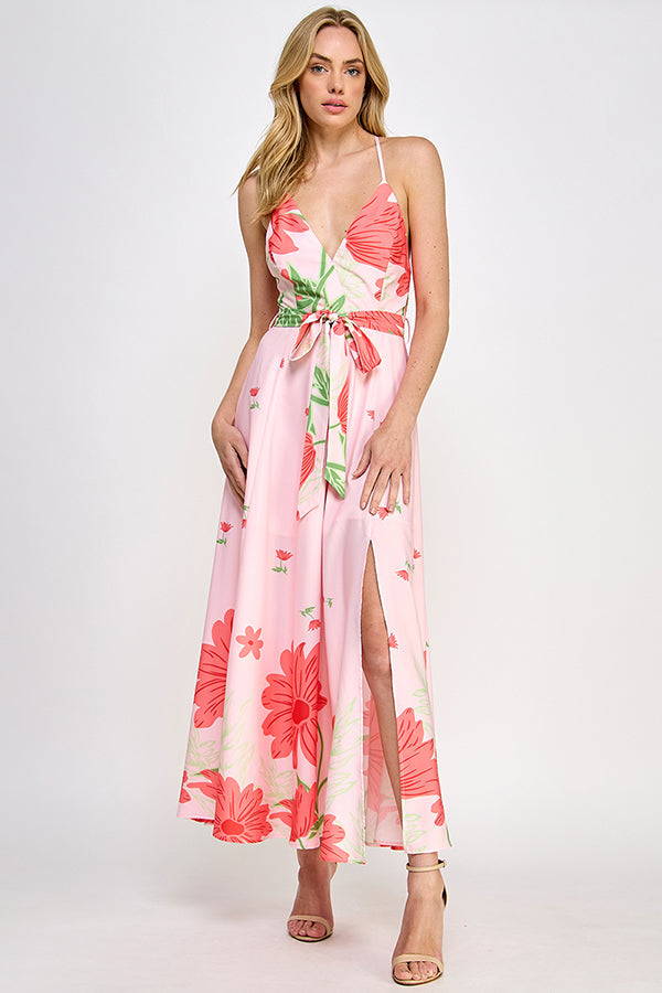 Rubienn Floral Border Print Side Open Maxi Dress