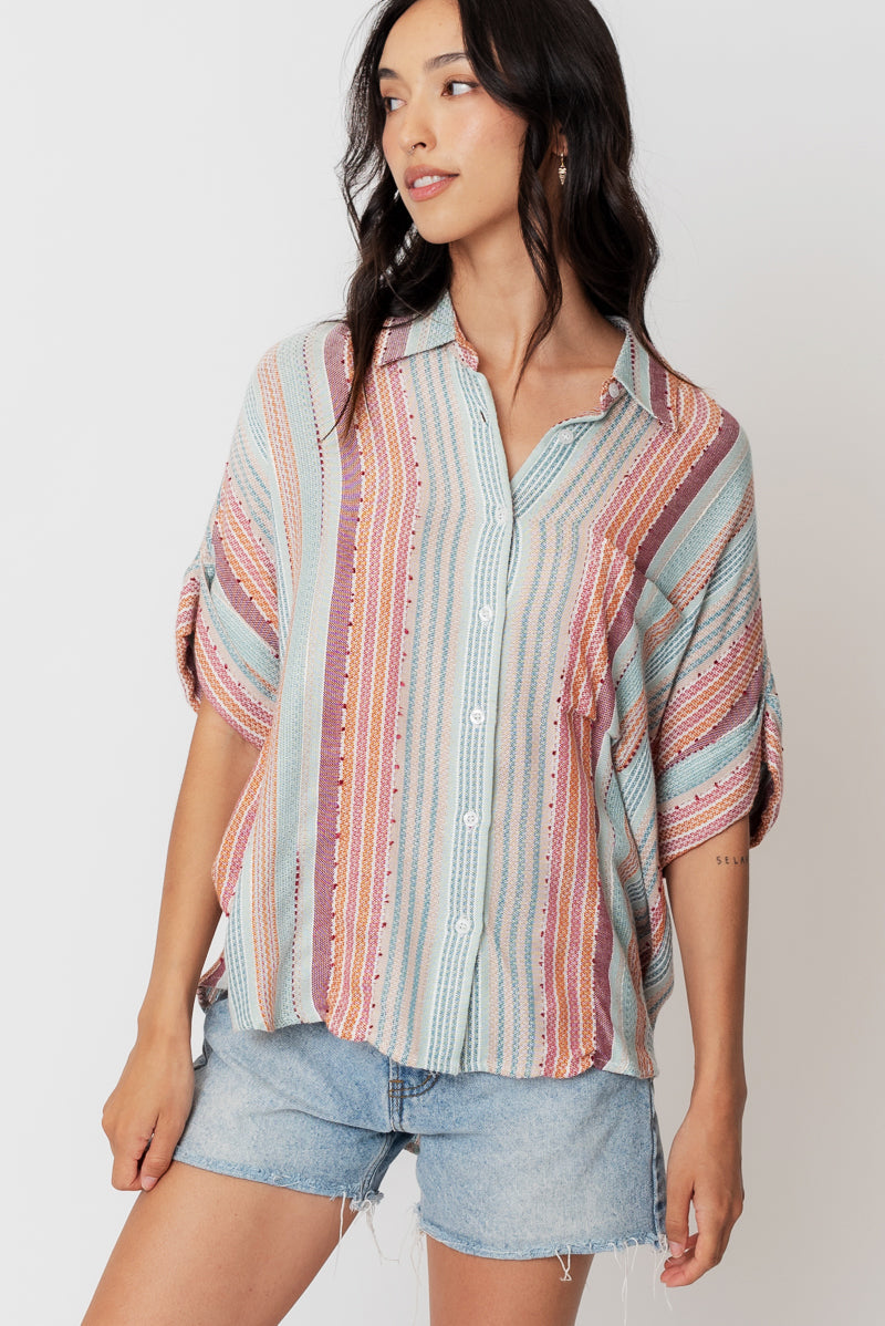 En Creme Short Sleeve Striped Shirt