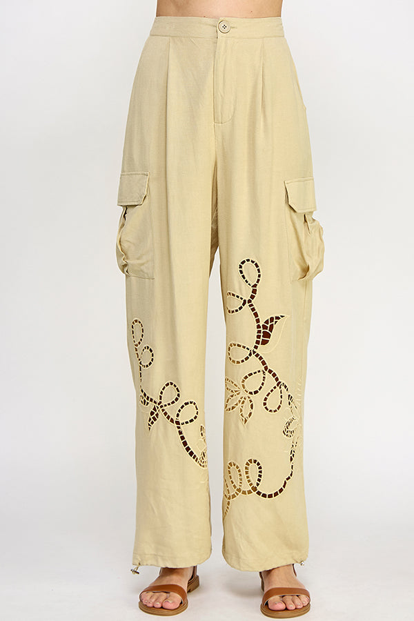 Rubienn Laser Cut Embroidery Cargo Pants