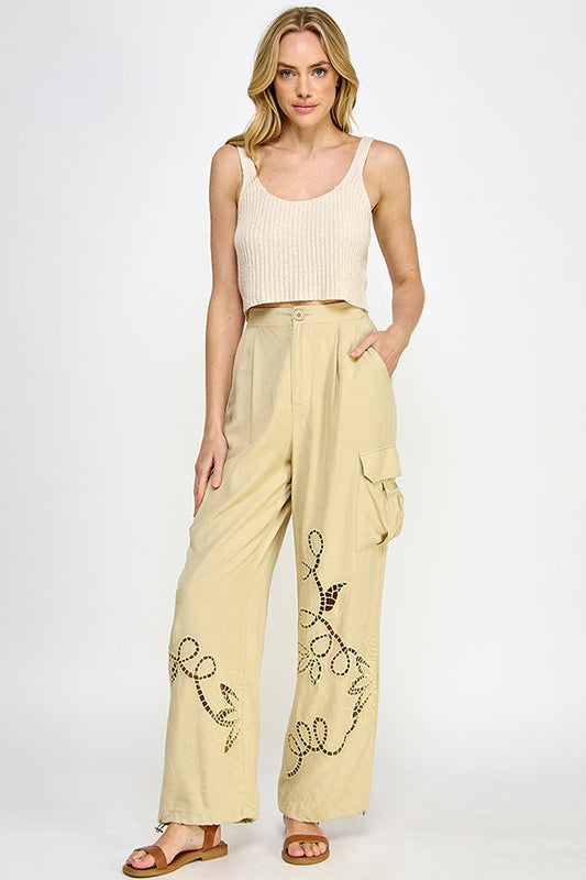 Rubienn Laser Cut Embroidery Cargo Pants