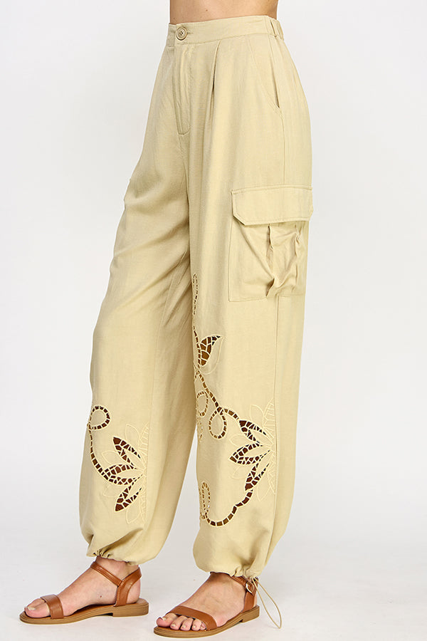 Rubienn Laser Cut Embroidery Cargo Pants