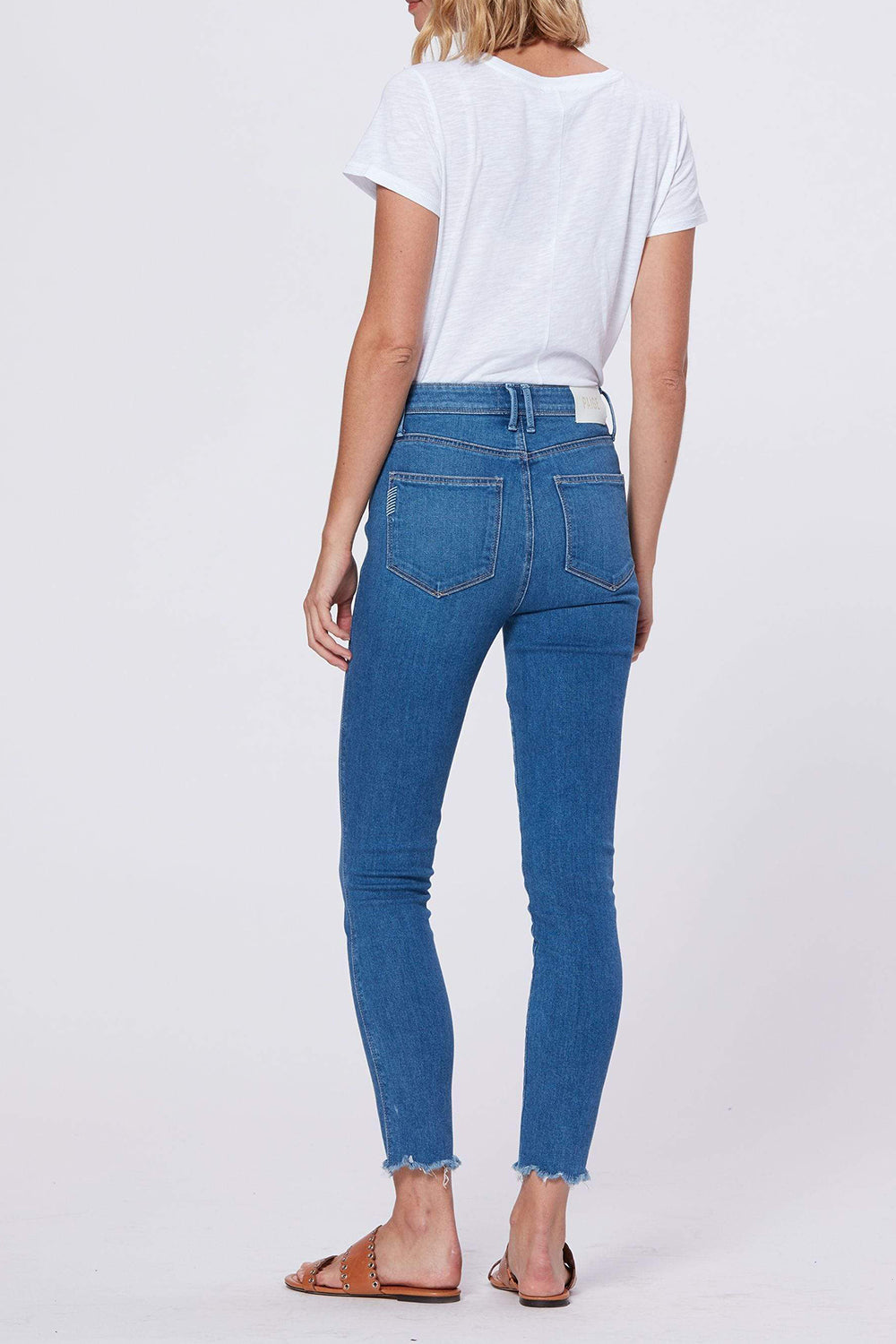 PAIGE - MARGOT ULTRA HIGH RISE SKINNY ANKLE SANTORINI DISTRESSED W/ RAGGED FRAY HEM WAS $449