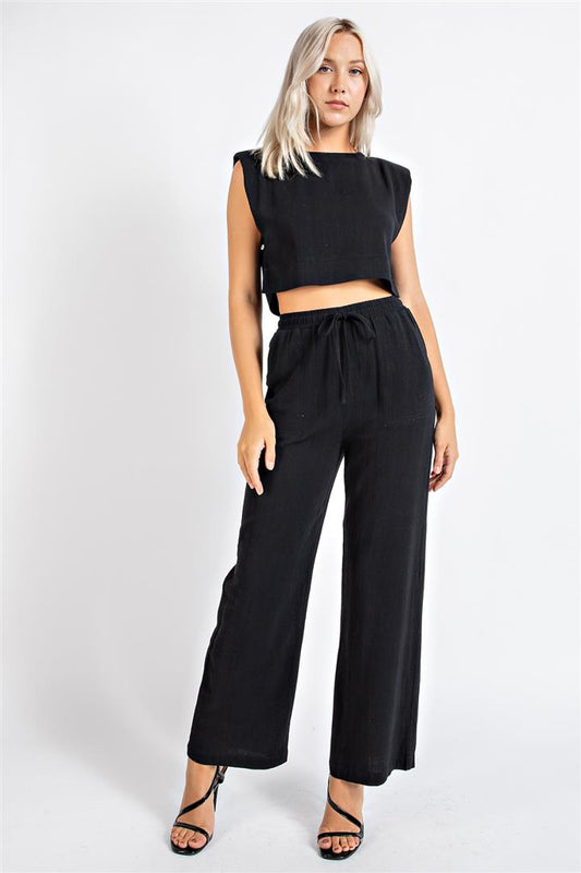 Edit By Nine Linen Shoulder Padded Crop Top