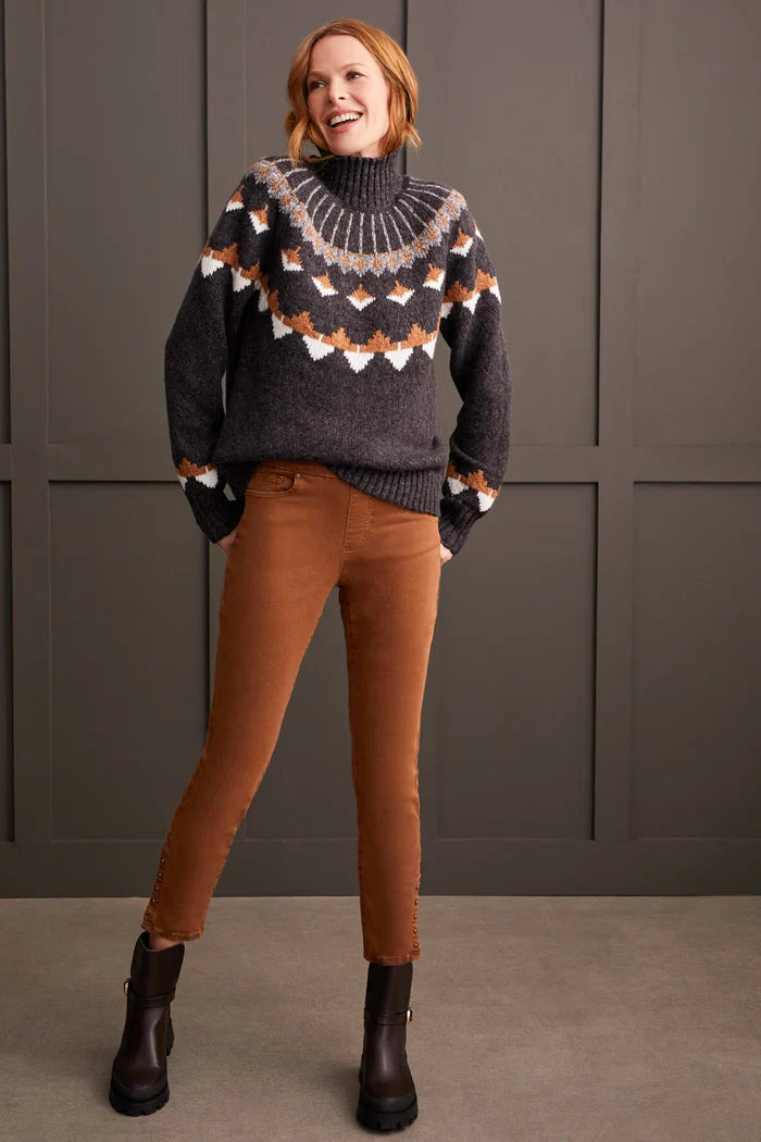 Tribal Mock Neck Intarsia Sweater