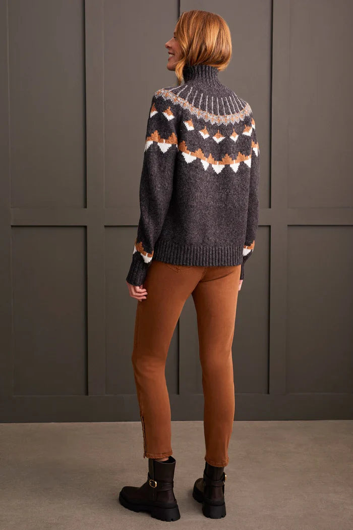 Tribal Mock Neck Intarsia Sweater