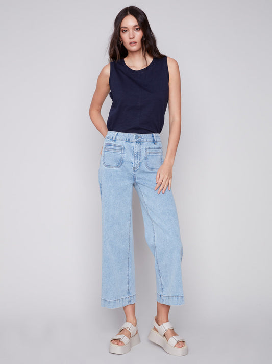 Charlie B Wide Leg Pant With Patch Pockets