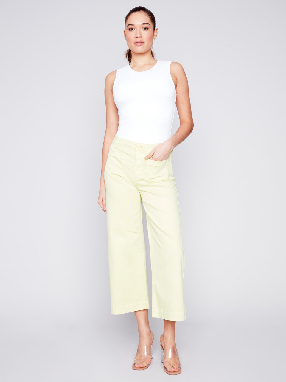 Charlie B Wide Leg Pant With Patch Pockets