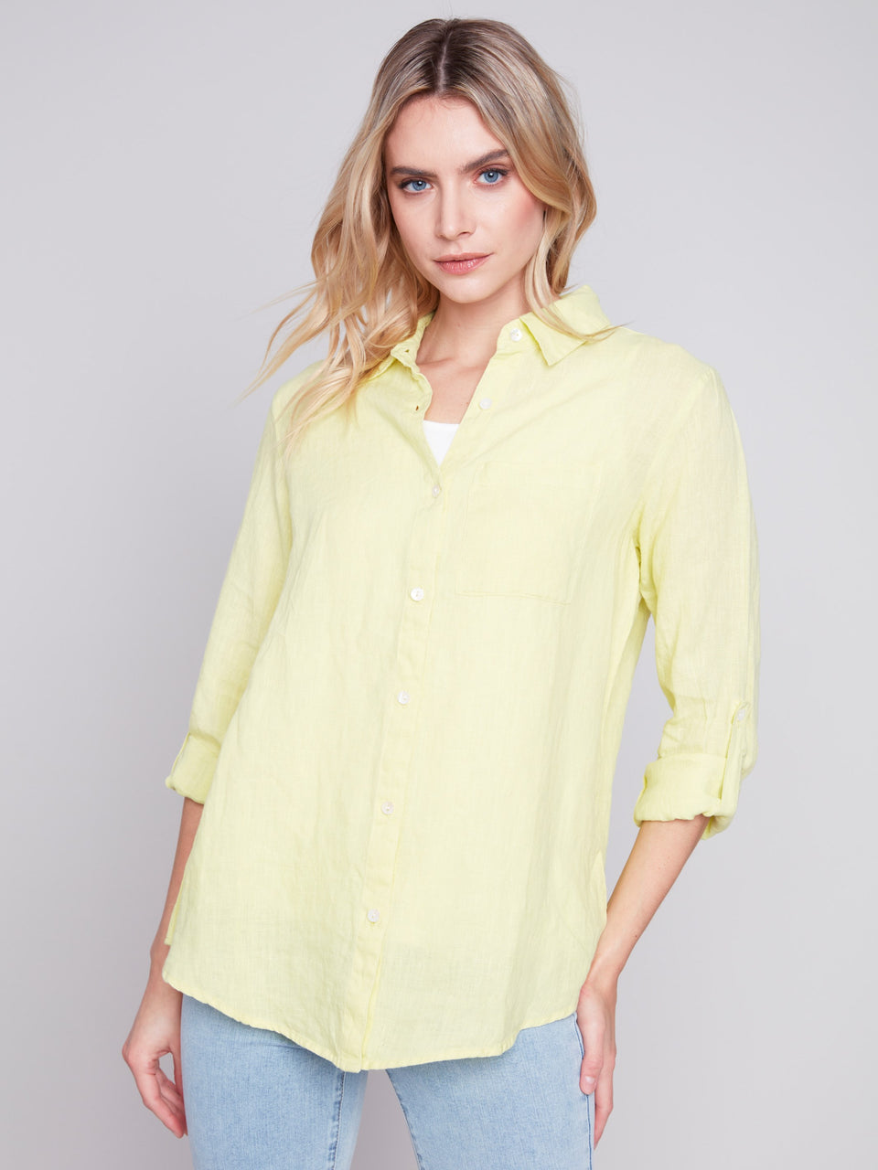 Charlie B Solid Button Front Linen Shirt