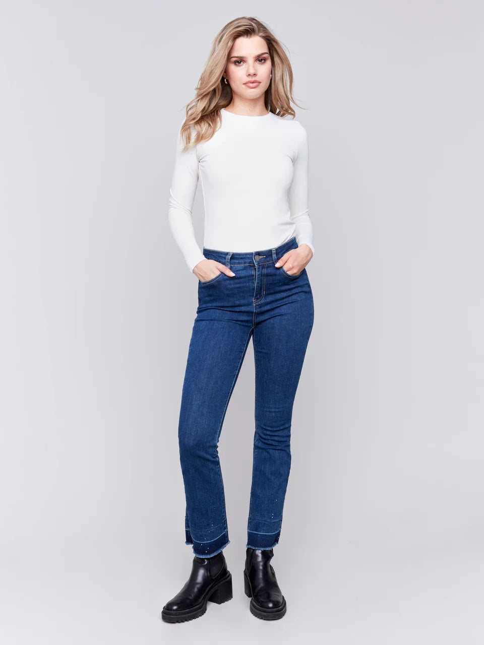 Charlie B Ombre Hem Flare Jeans with Studs