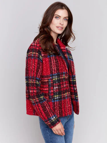 Charlie B Plaid Bouclé Knit Short Coat