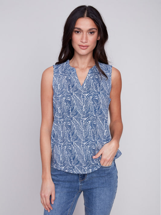 Charlie B Sleeveless Blouse with Ruffle Collar