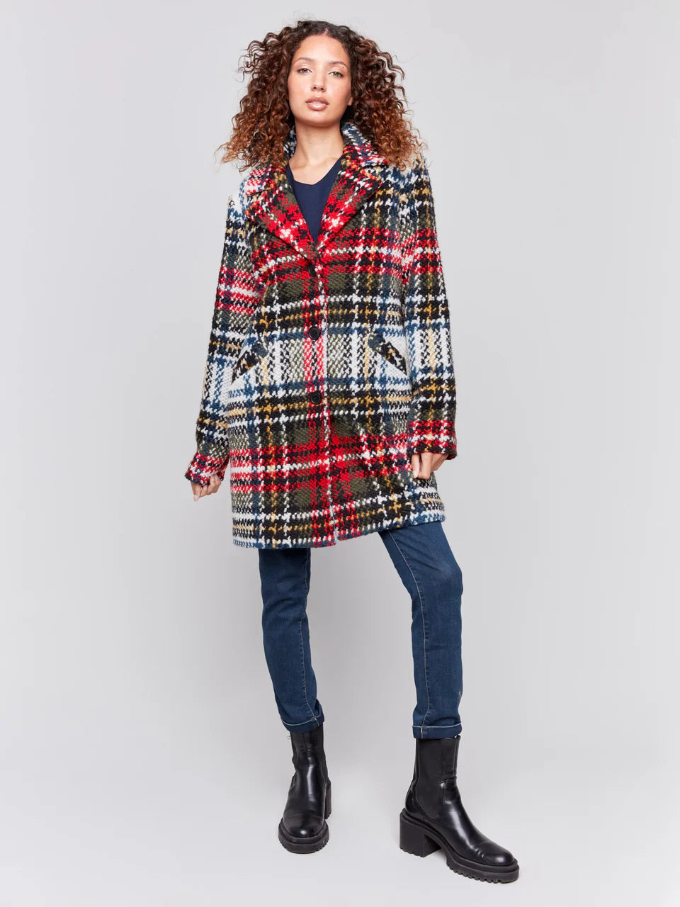 Charlie B Straight Cut Bouclé Knit Coat