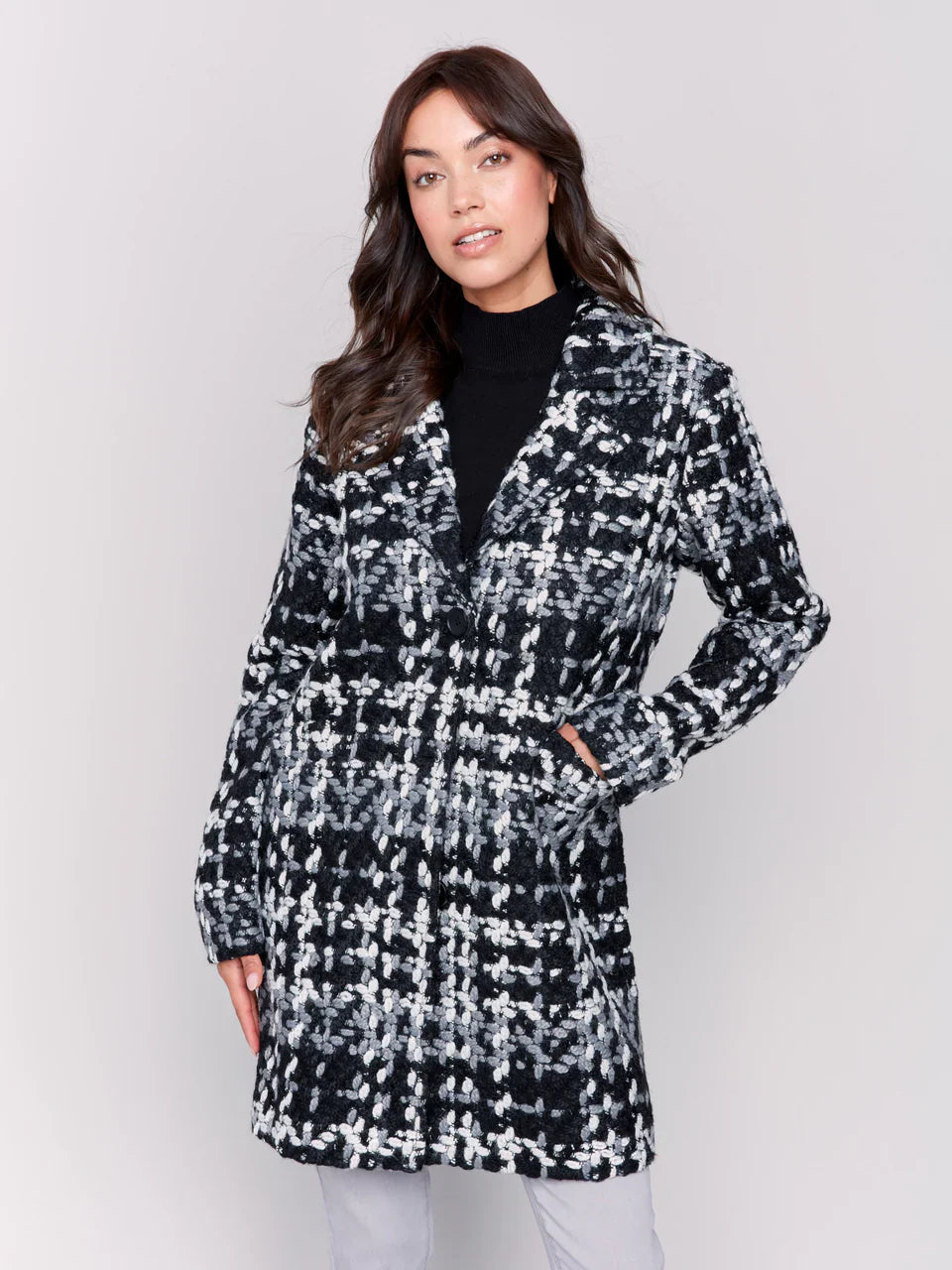 Charlie B Straight Cut Bouclé Knit Coat