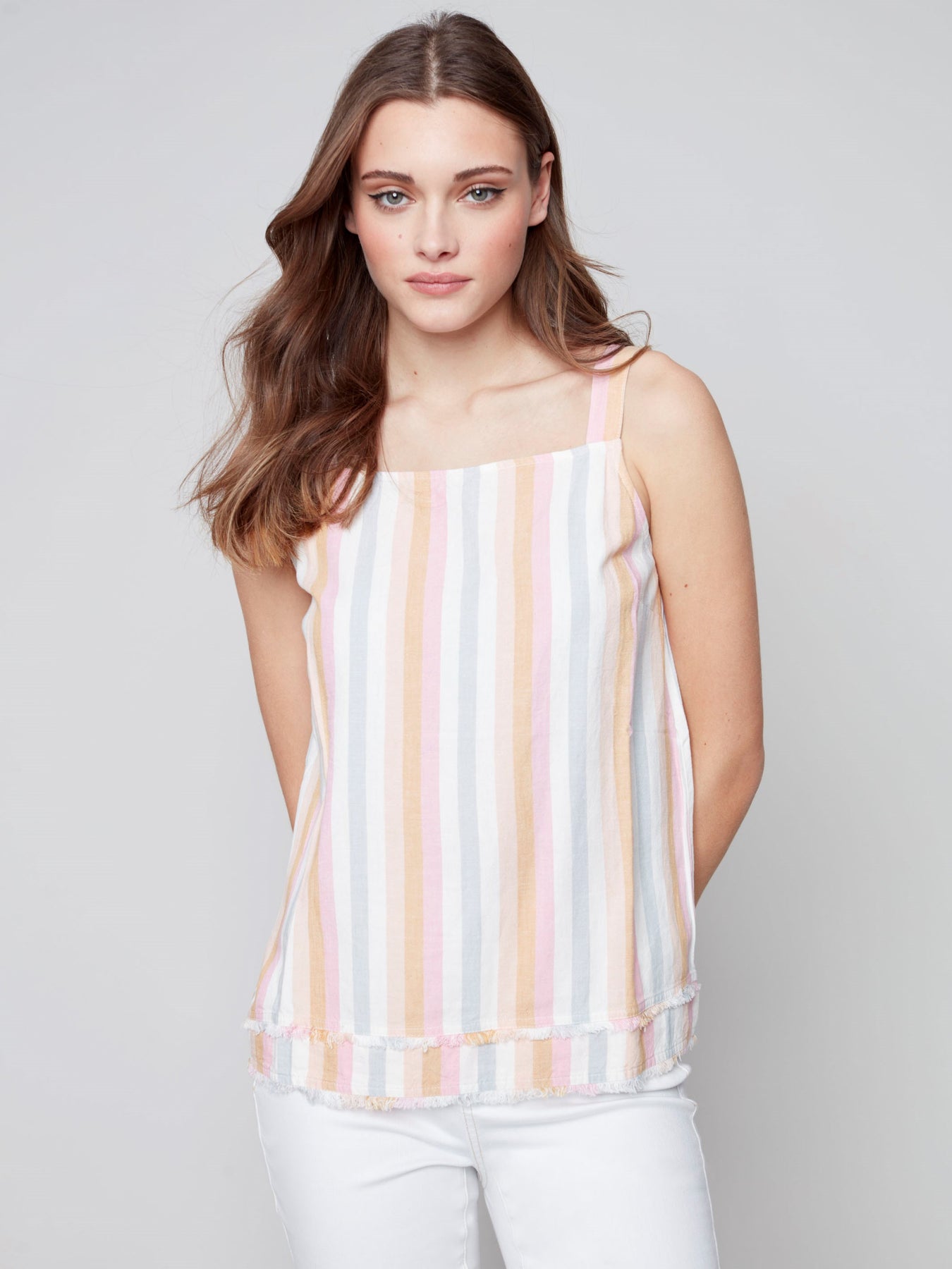 Charlie B Striped Square Neck Linen Cami