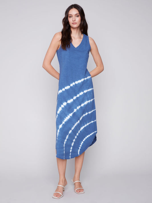 Charlie B Tie Dye Sleeveless V Neck Dress With Shirtail