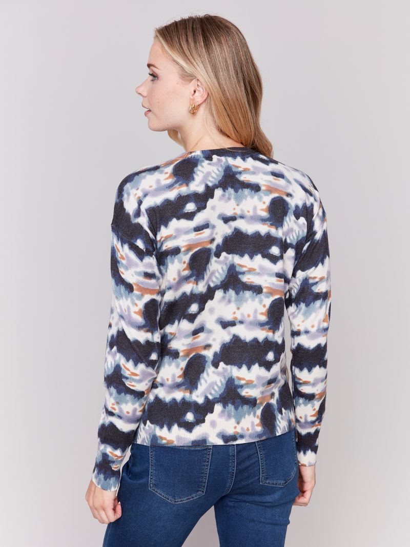 Charlie B Printed Sweater with Side Buttons