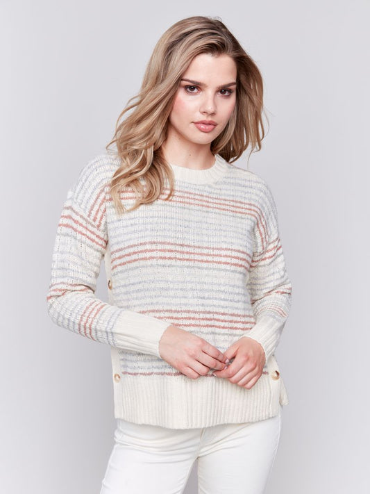 Charlie B Crew Neck Sweater with Side Buttons