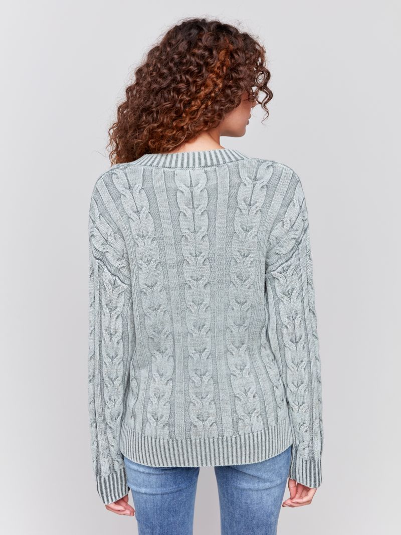 Charlie B V-Neck Cable Knit Sweater