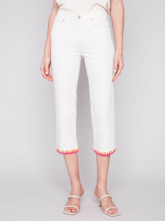 Charlie B Embroidered Hem Regular Denim Pant