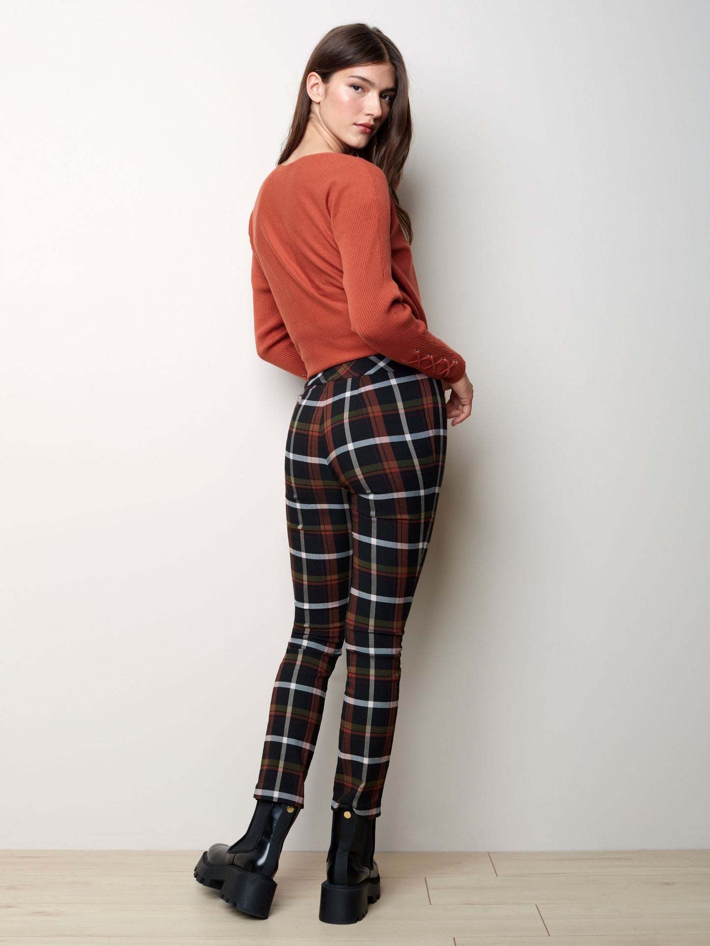 Charlie B Plaid Pull On Pant