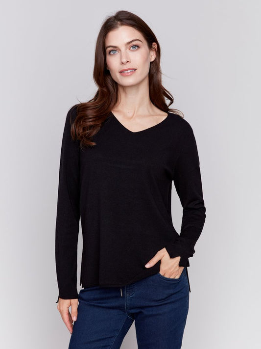 Charlie B Solid Basic Plushy V-Neck Sweater