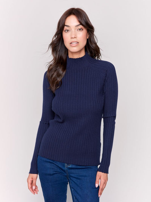 Charlie B Ribbed Knit Mock Neck Sweater