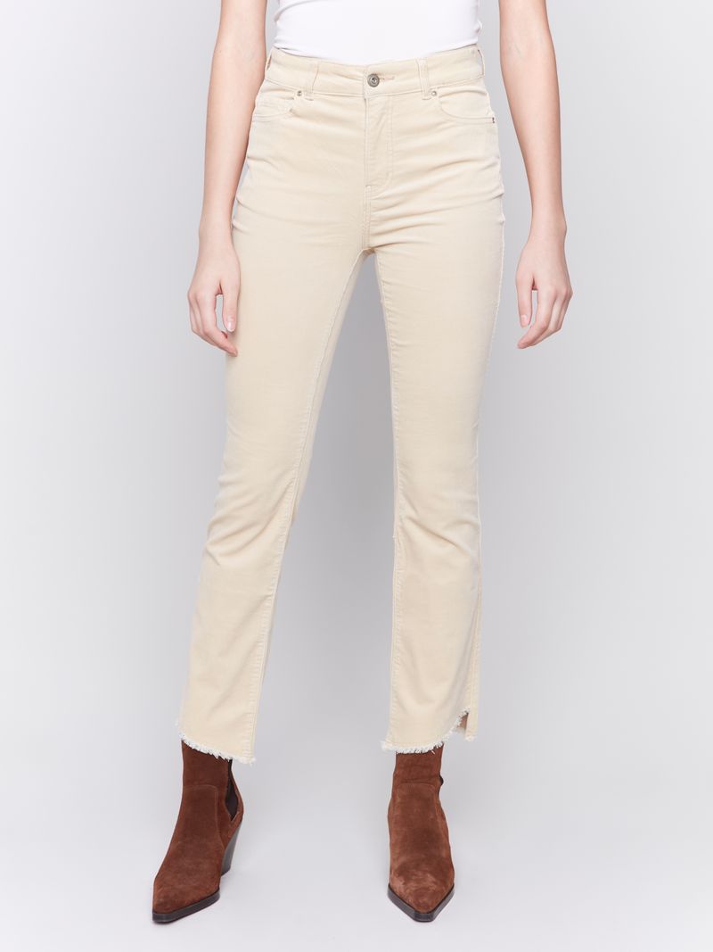 Charlie B Bootcut Corduroy Pants with Asymmetrical Hem