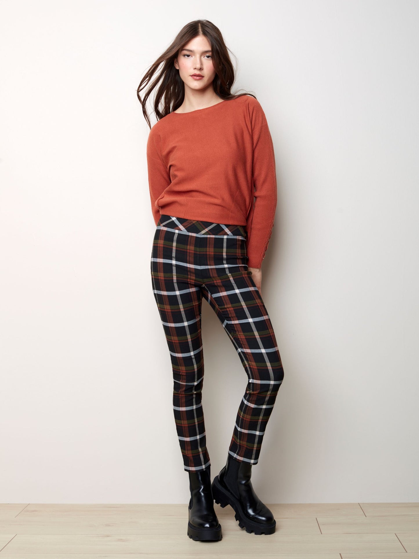 Charlie B Plaid Pull On Pant