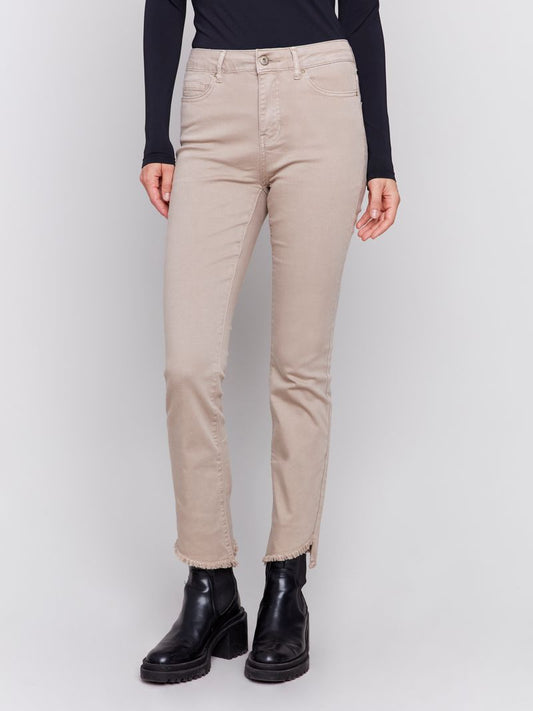 Charlie B Bootcut Twill Pants with Asymmetrical Hem