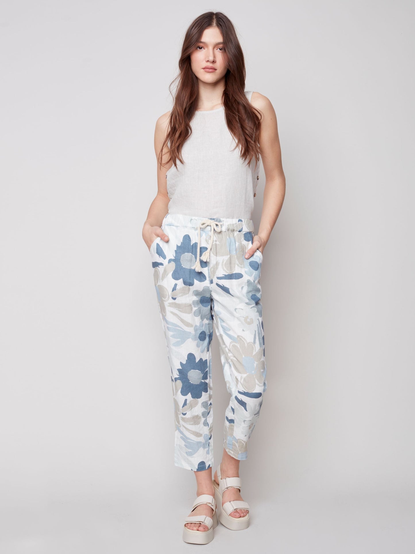 Charlie B Printed Canvas Linen Jogger