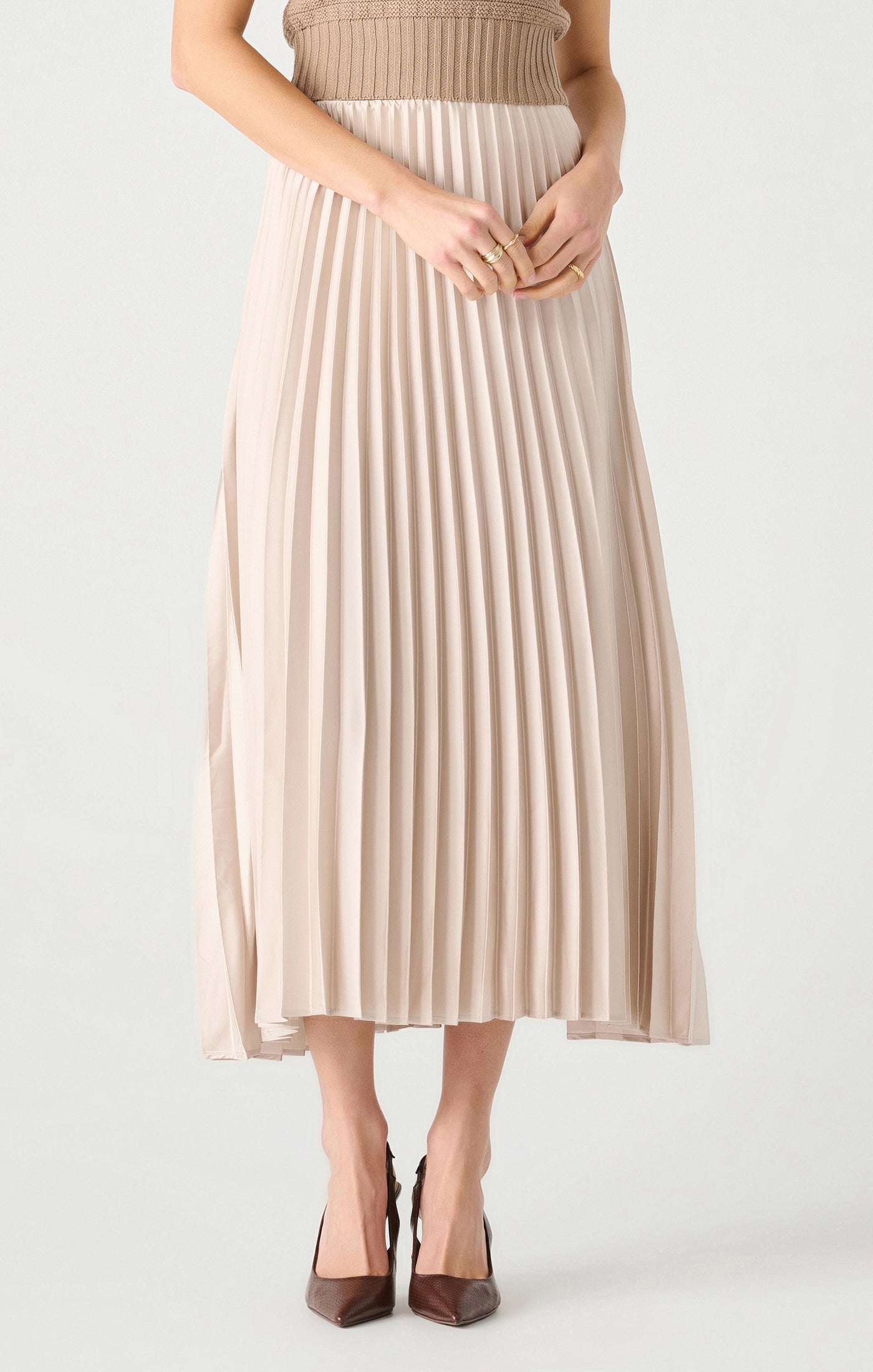 Black Tape Pull On Pleated Maxi Skirt