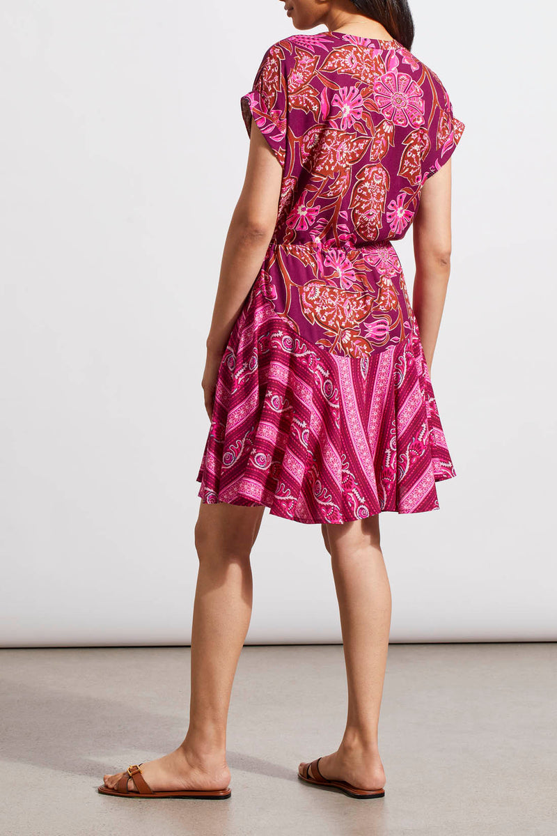 Tribal Combo Print Notch Dress with Waist Drawcord